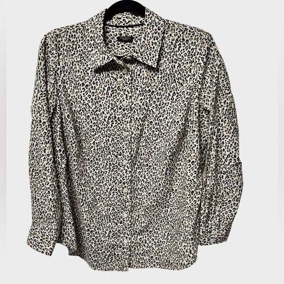 Talbots Cheetah Leopard Print Long Sleeve Button Down Shirt  Blouse Business - Picture 1 of 7